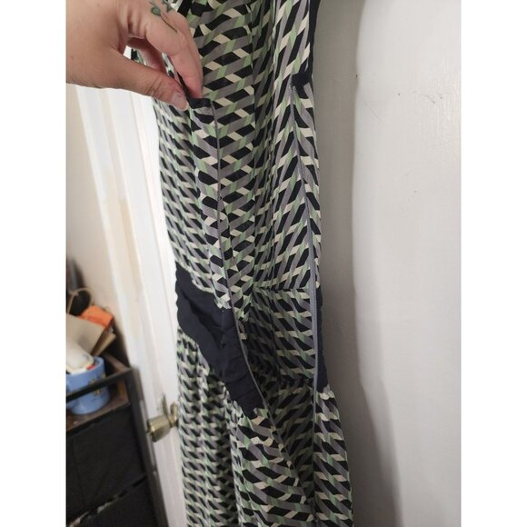 Vintage Milly of New York Geometric Print Silk Dress Sz 6 Keyhole Cap Sleeve - Picture 5 of 6